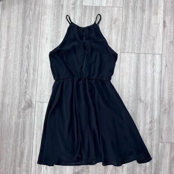 LUSH Women's Black Halter Pleated Chiffon‎ Skater Mini Blouson Dress Size XS - Picture 7 of 8